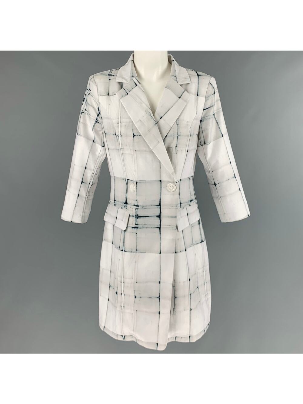 SIMON CHANG Size 6 White Grey Polyester Blend Squares Jacket